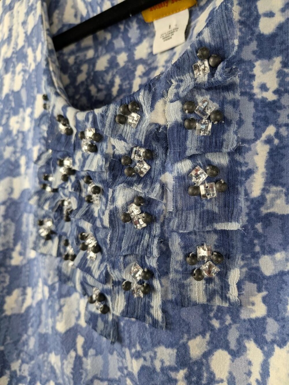 Ruby Rd. Blue/White Beaded Rhinestone Top L - Picture 3 of 5